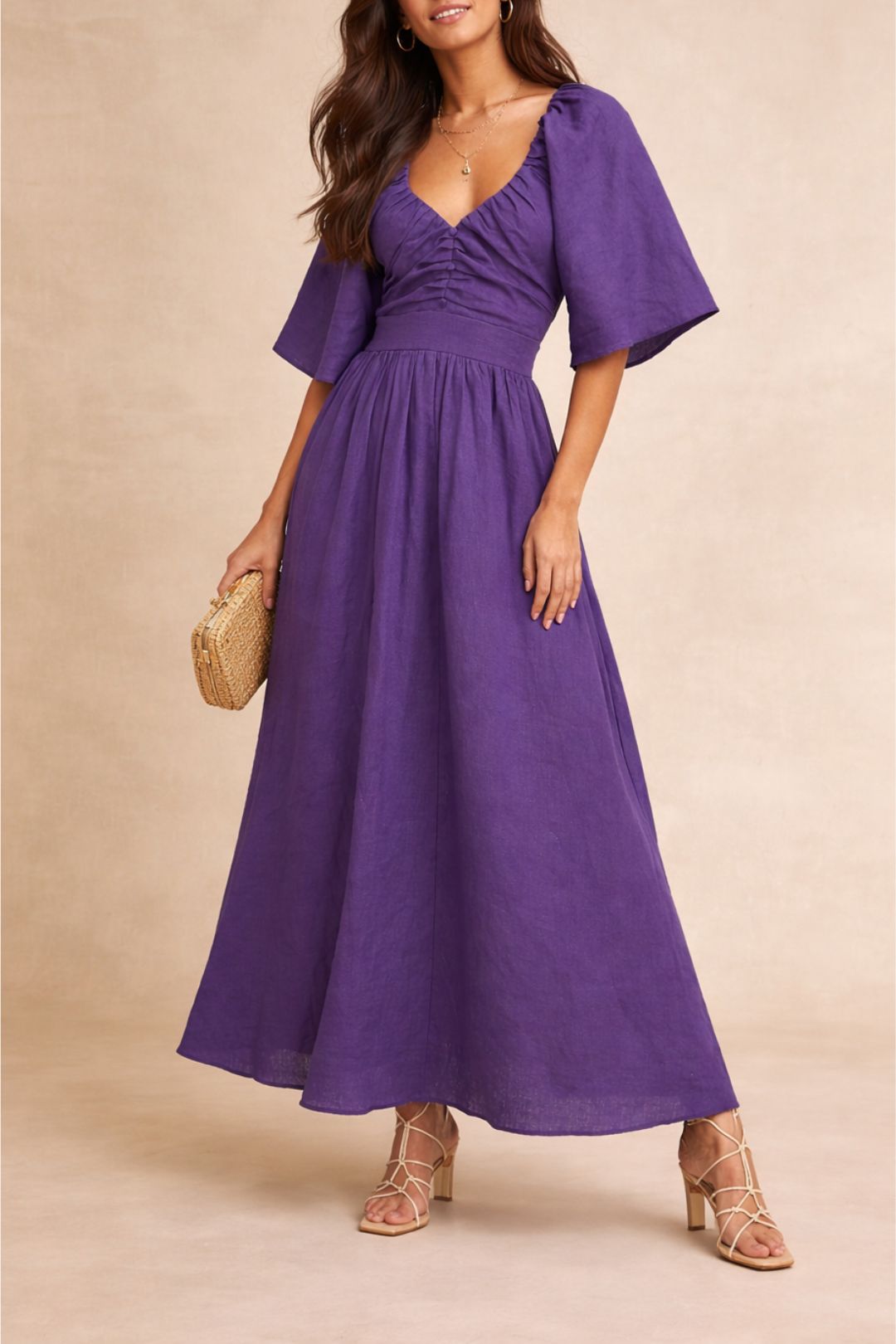 Dress Hire Daytime event AERE Linen Midi Dress With Button Detail