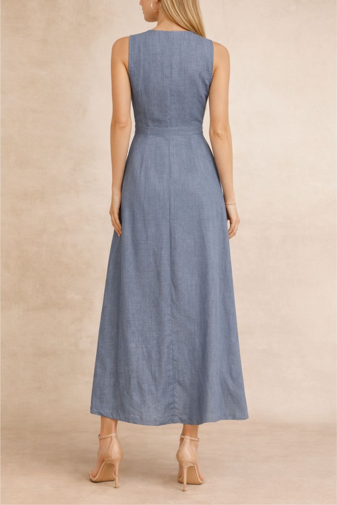 Dress Hire Daytime event AERE Linen Tie Front Midi Dress Blue.