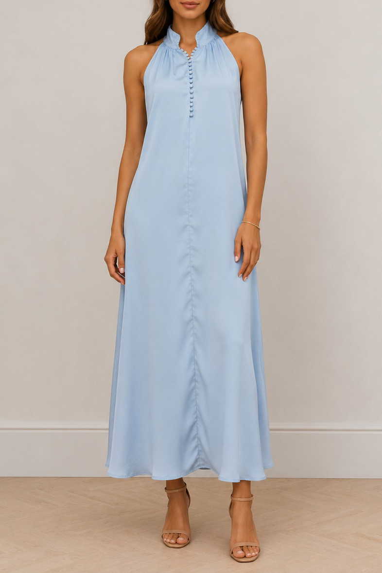 high neck formal dresses australia ARABELLE HIGH NECK MAXI DRESS - PEARL