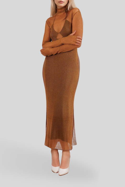 Hire Jade Midi Knit Dress in Bronze | Camilla and Marc | GlamCorner
