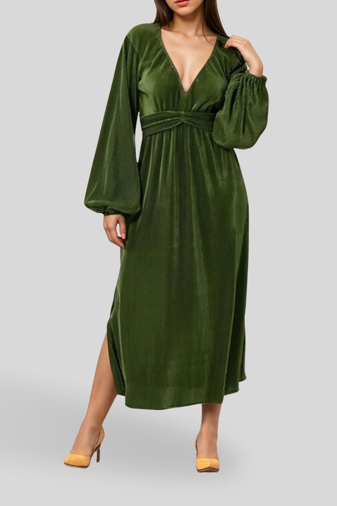 Daisy Says Yeah Baby Dress in Green Velvet