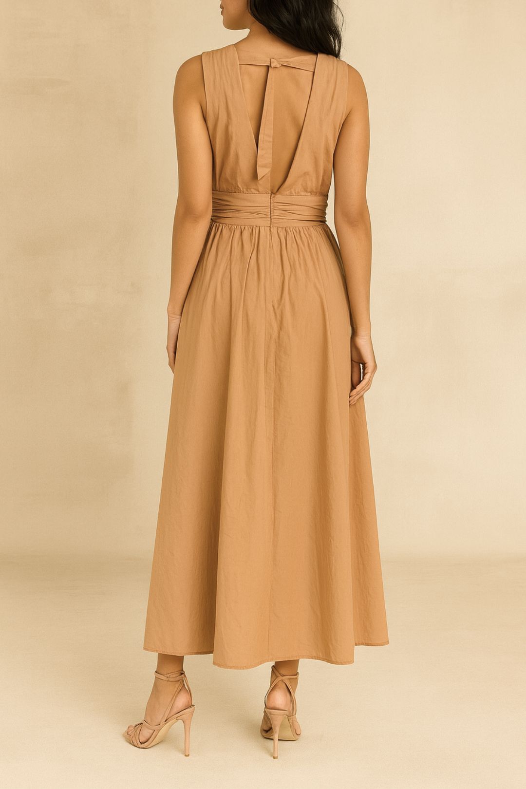 dress hire daytime event CUE	Ruched Tab Shoulder Dress in Sand
