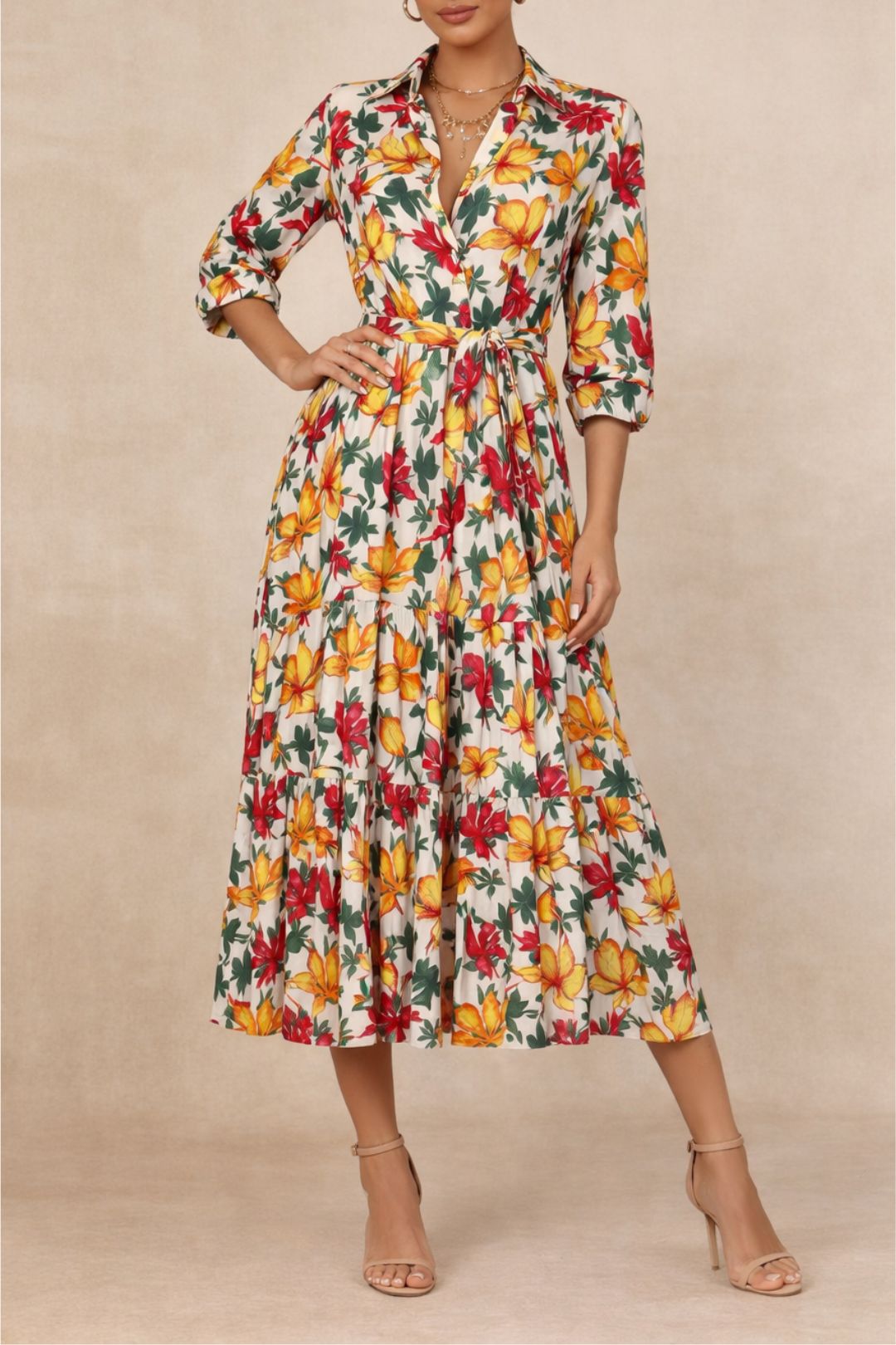 Dress Hire daytime event DecjubaFloral Collared Maxi Dres