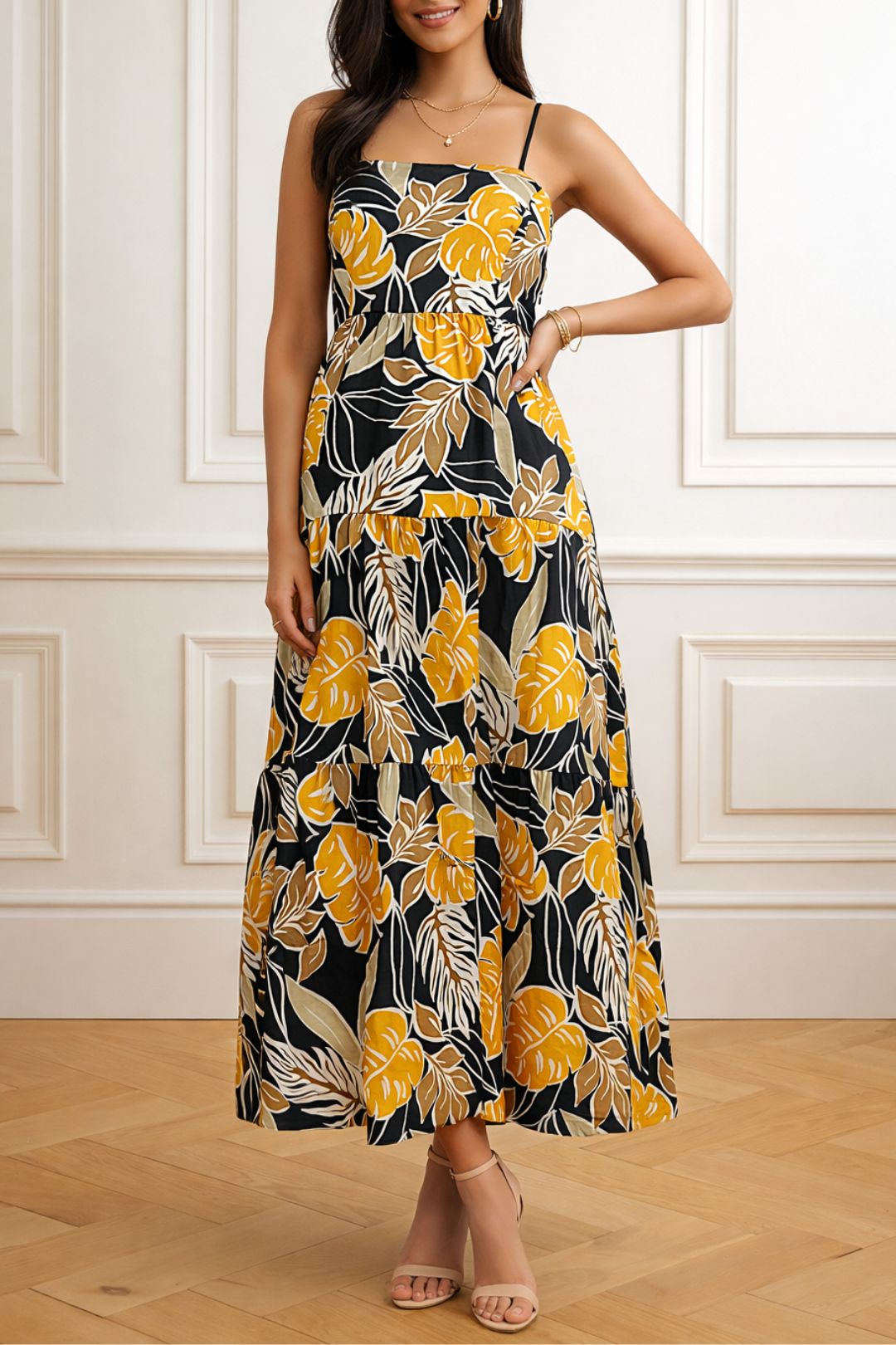 Dress Hire daytime event Hansen & Gretel Avoca Dress Palm Print Sleeveless