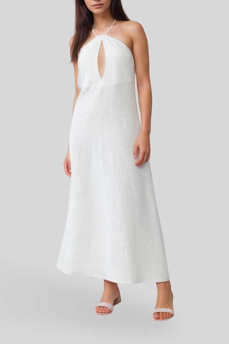 Striped High Neck and Solid Dress in Latte main image 0