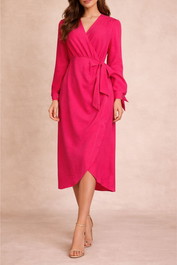 Dress Hire Daytime event Y.A.S	Wrap LS Midi Dress in Pink V neck