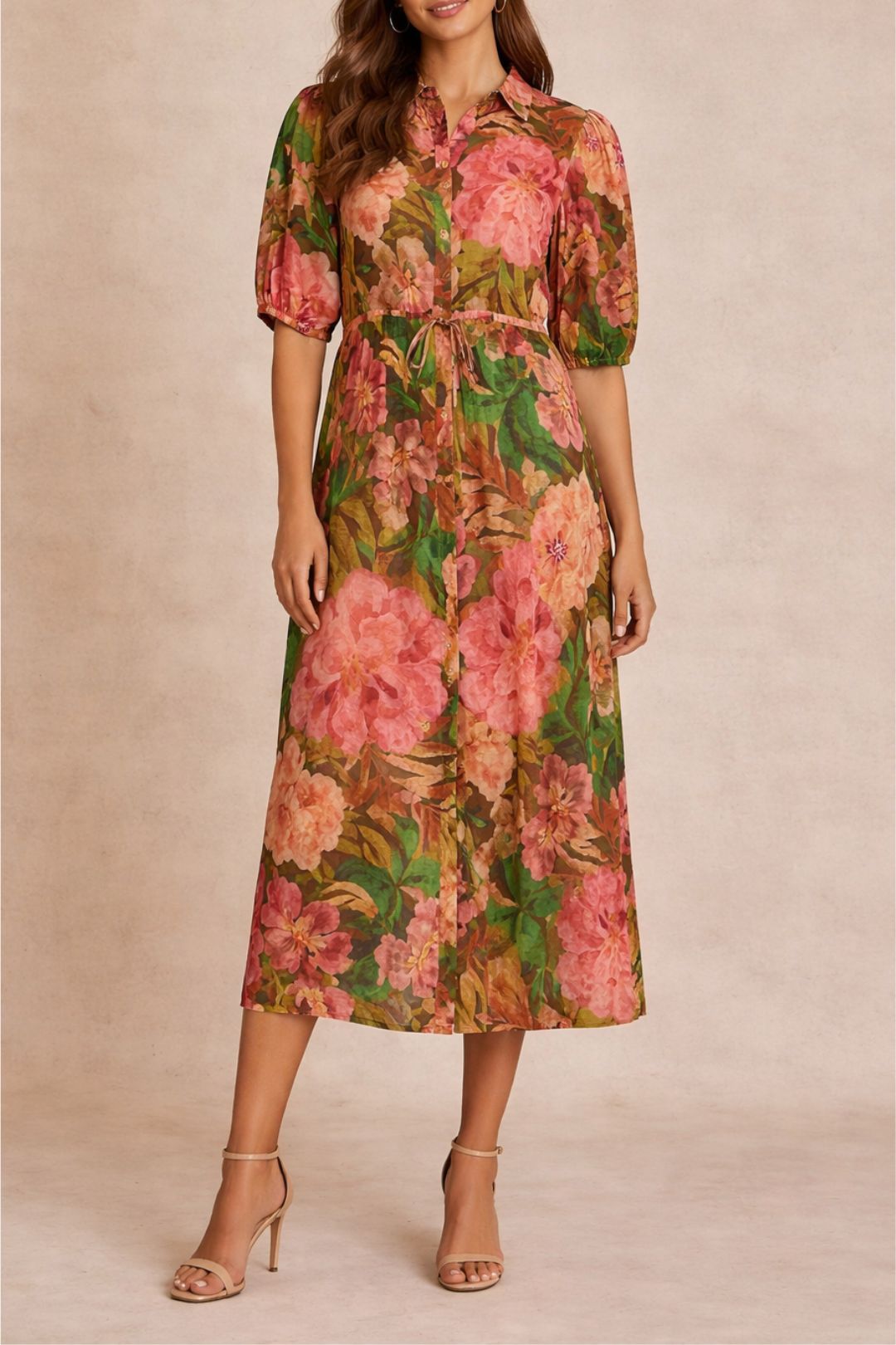 Dress Hire daytime Sussan	Floral Midi Dress Waist Tie