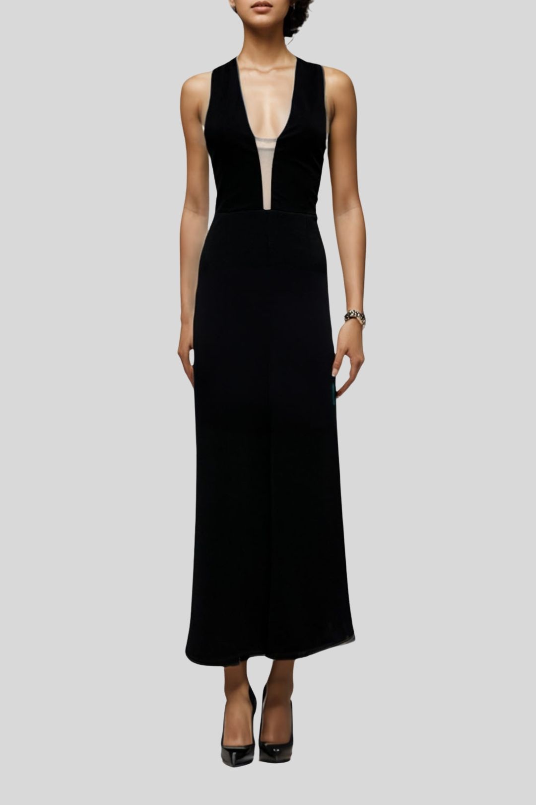 Buy Sheer Lace Full Length Dress in Black Bariano GlamCorner