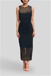 Dress hire cocktail evening Cue - Ruched Black Sheer Panel Dress