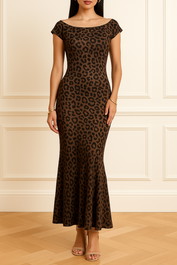 Dress hire evening event GUESS Long Satin Bodycon Dress Brown