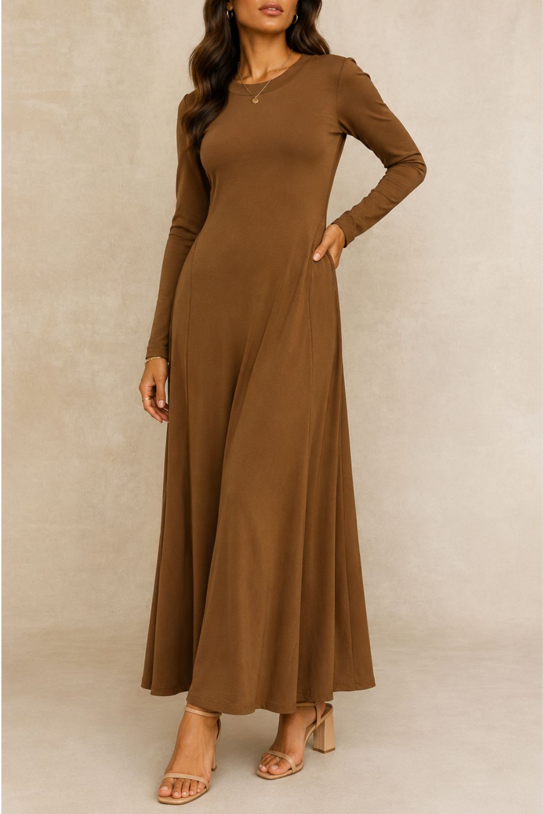 Dress Hire evening event Saba	Suede-Touch Jersey Maxi Dress Brown