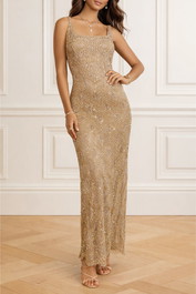 dress hire evening GUESS Liza Sleeveless Sequined-knit Maxi Dress
