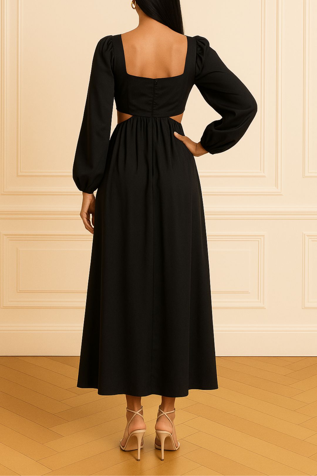 dress hire evening party Hansen & Gretel	Orbison Balloon-sleeve Maxi Dress In Black