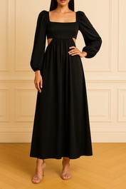 dress hire evening party Hansen & Gretel	Orbison Balloon-sleeve Maxi Dress In Black