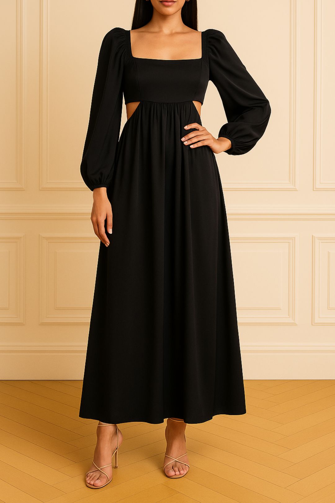 dress hire evening party Hansen & Gretel	Orbison Balloon-sleeve Maxi Dress In Black