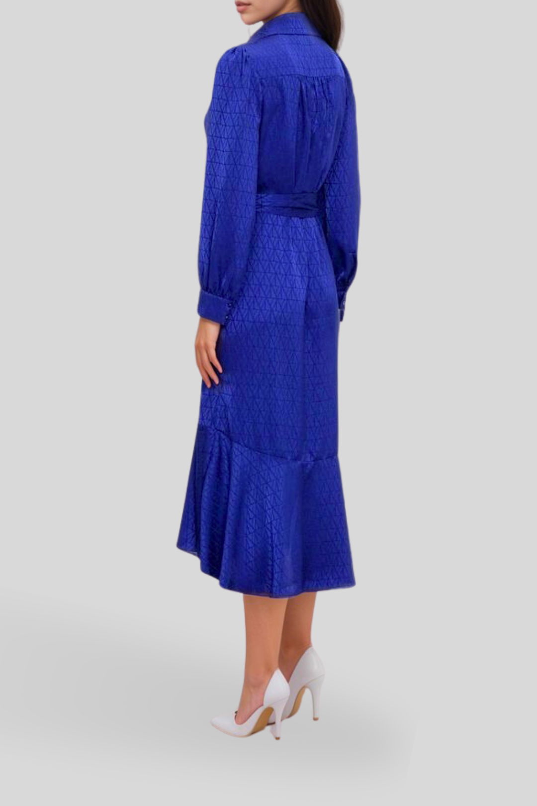 Veronika Maine Monogram Jacquard Midi Dress in Blue Jewel