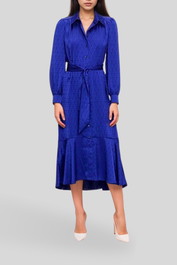 Veronika Maine Monogram Jacquard Midi Dress in Blue Jewel