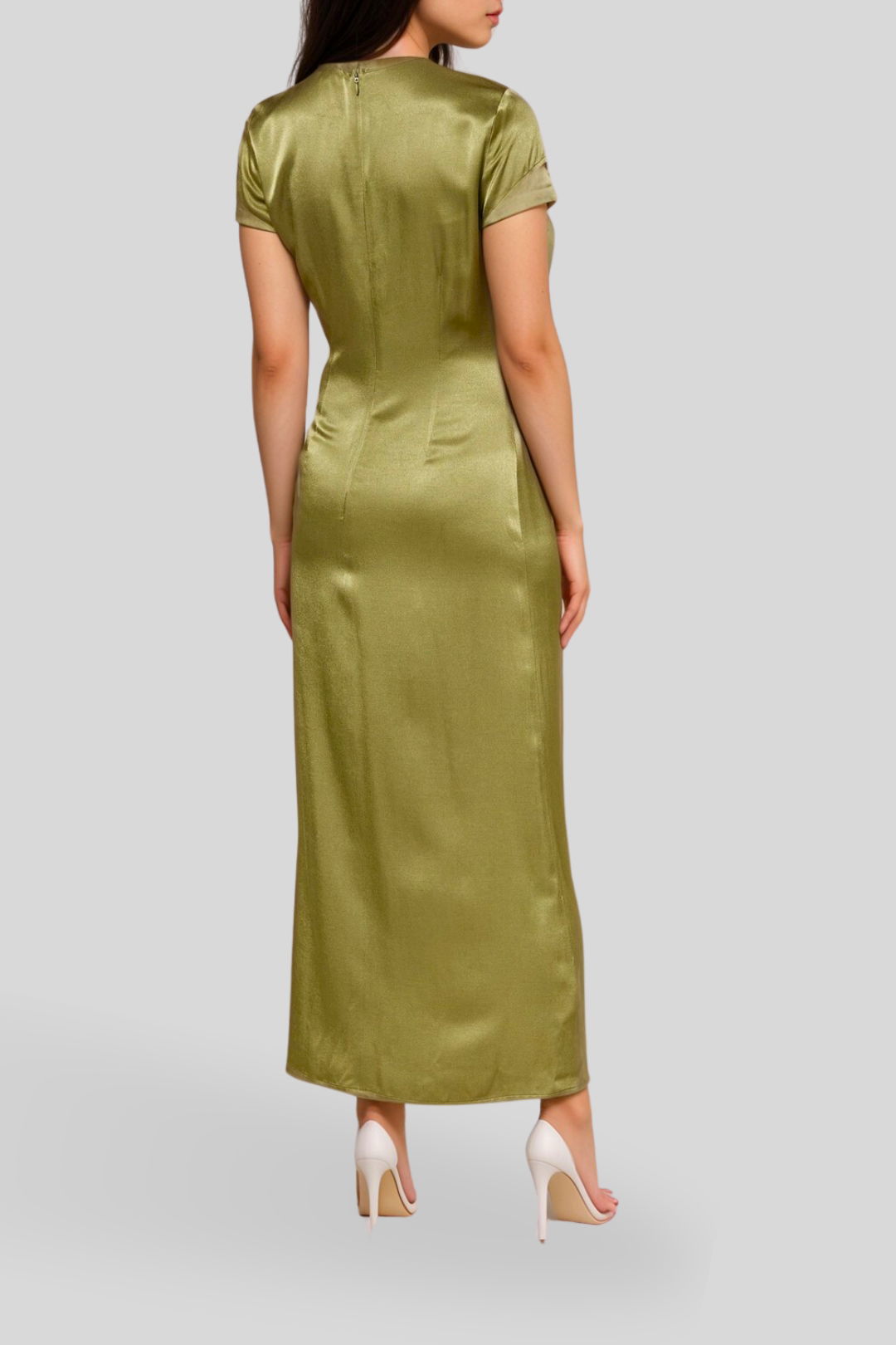 Dress Hire Formal AERE Ruched Satin Midi Dress green