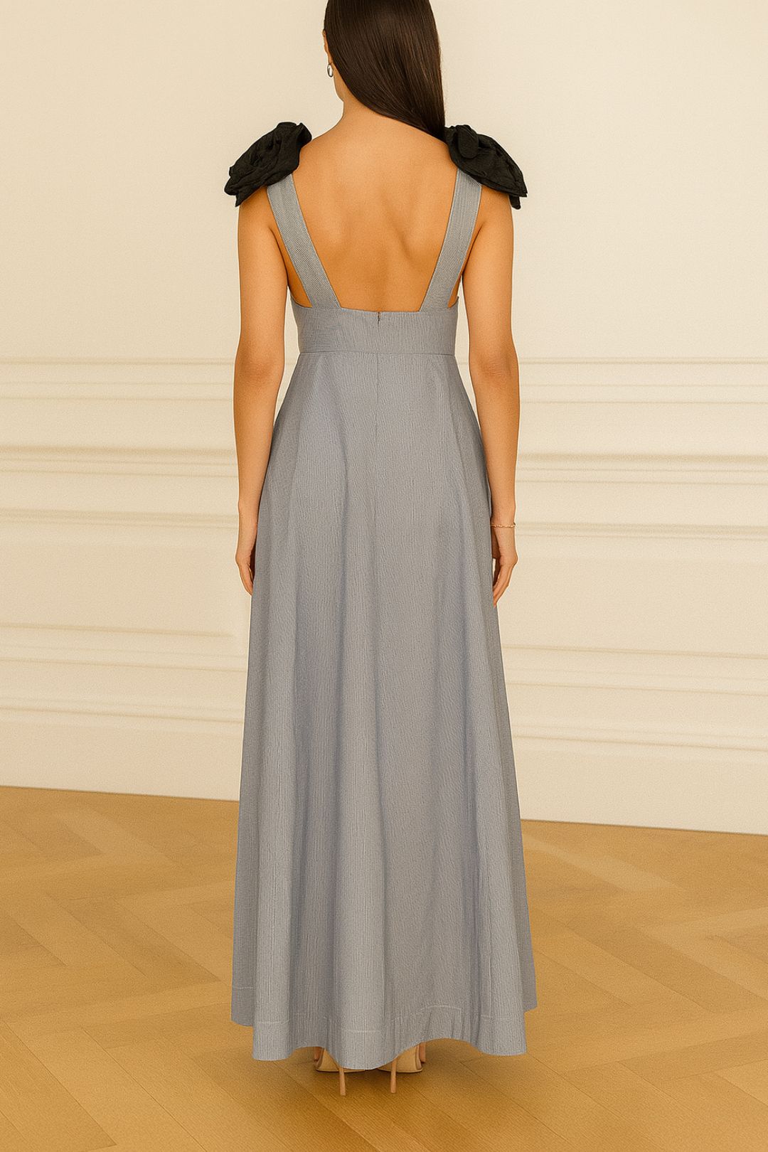 nero formal dress Black Wool Tweed Dress with Bateau Neckline | Silk Taffeta Shoulder Bows & Pleated Skirt | Orpheum Collection main image 0