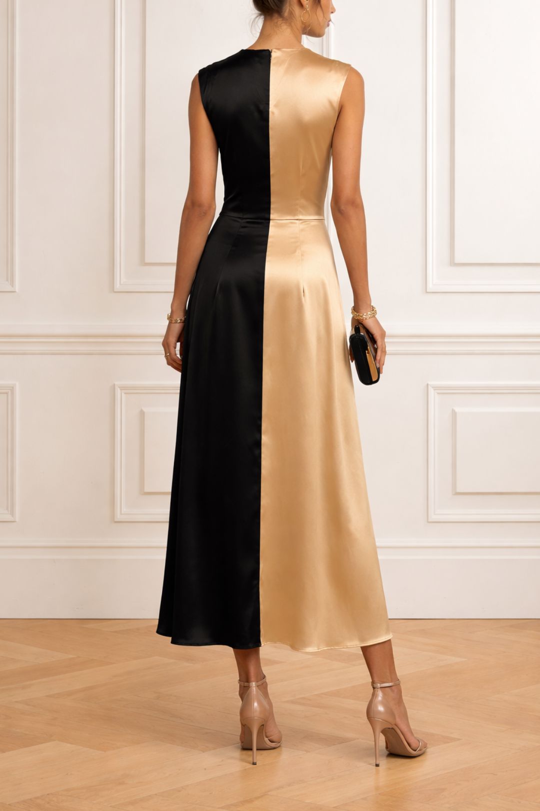 Dress Hire Formal Event Deitas Xanthe Dress Silk Satin in Black & Beige