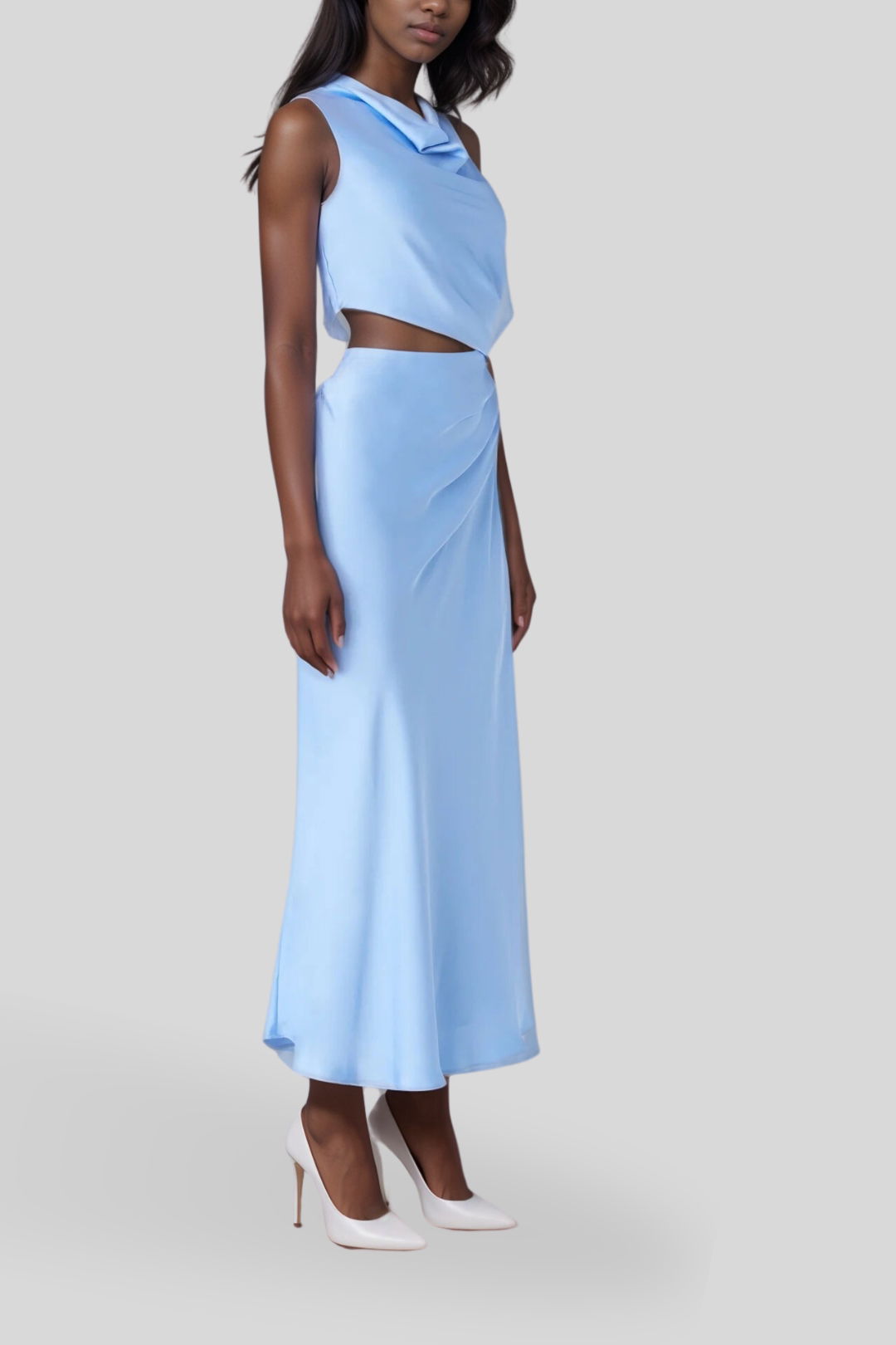 Dress Hire Formal Misha - Amadeus Satin Midi Dress - Hydrangea Blue