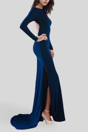 Dress Hire engagement Anastasia Long Sleeve Gown - Navy