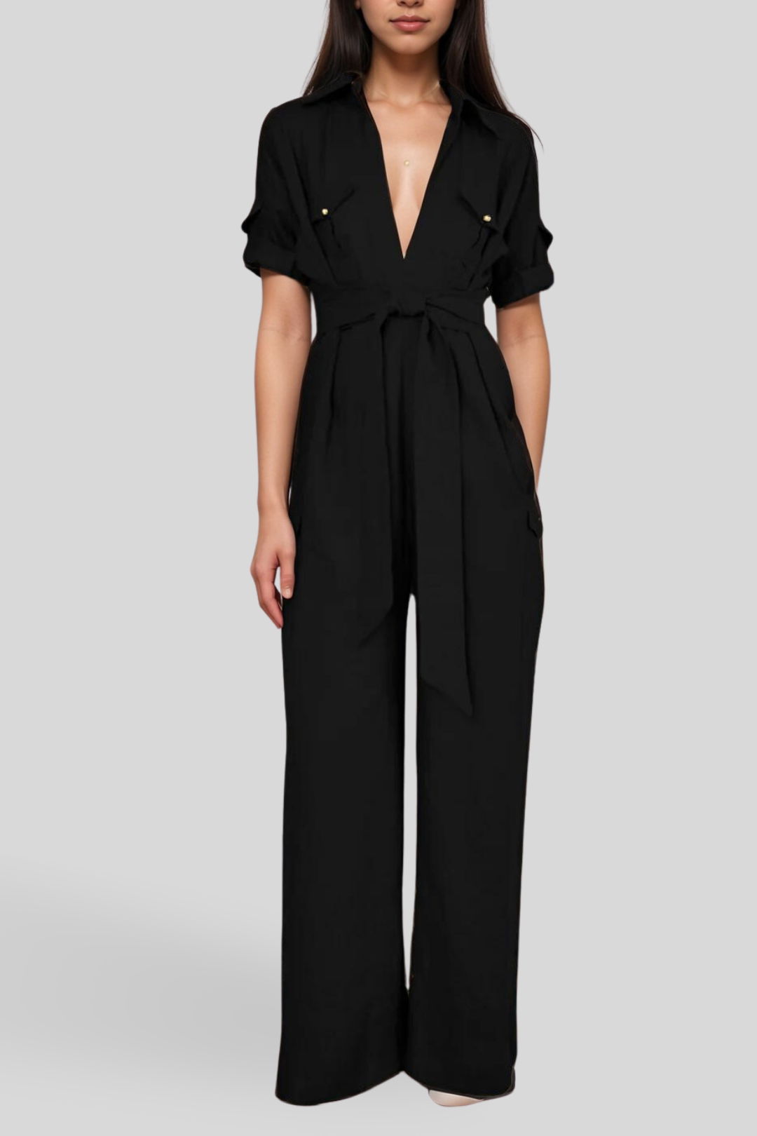 Safari Mara Shirred Bishop Sleeve Jumpsuit - Black