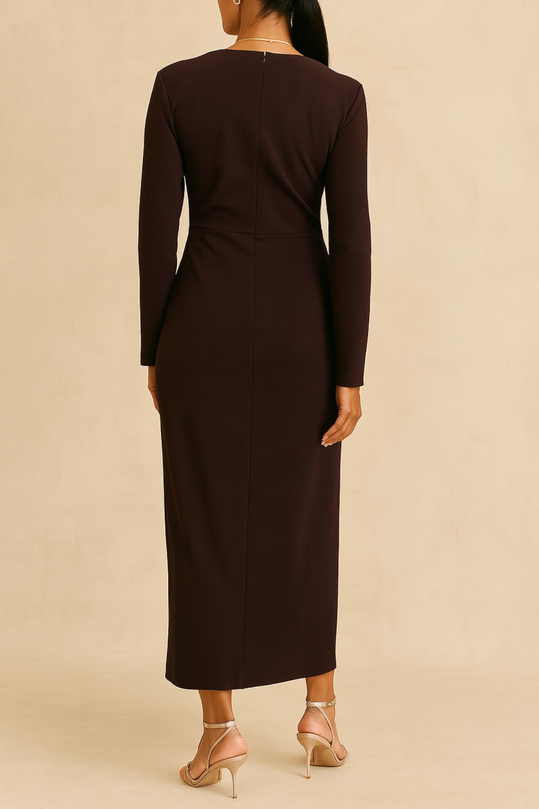 Hire Plum Drape Long Sleeve Midi Dress | CUE | GlamCorner
