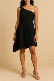 Dress Hire Party AERE Linen Tortoise Shell Mini Dress Black.