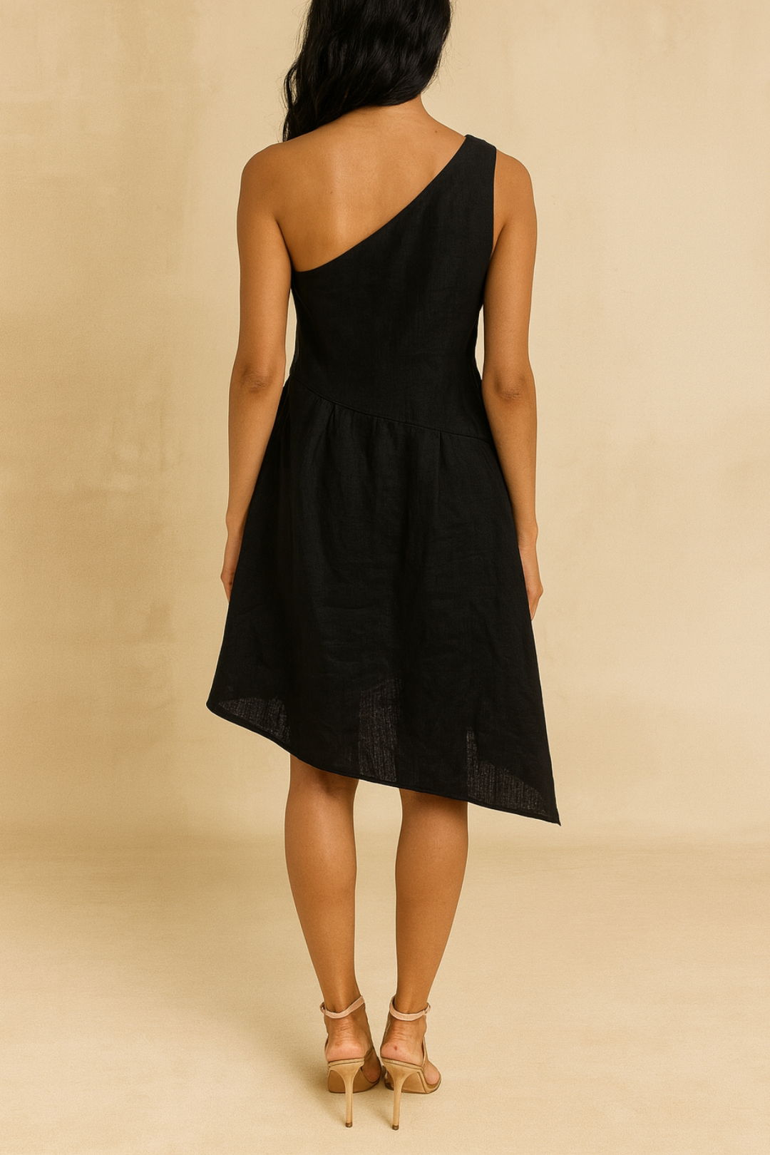 Dress Hire Party AERE Linen Tortoise Shell Mini Dress Black.
