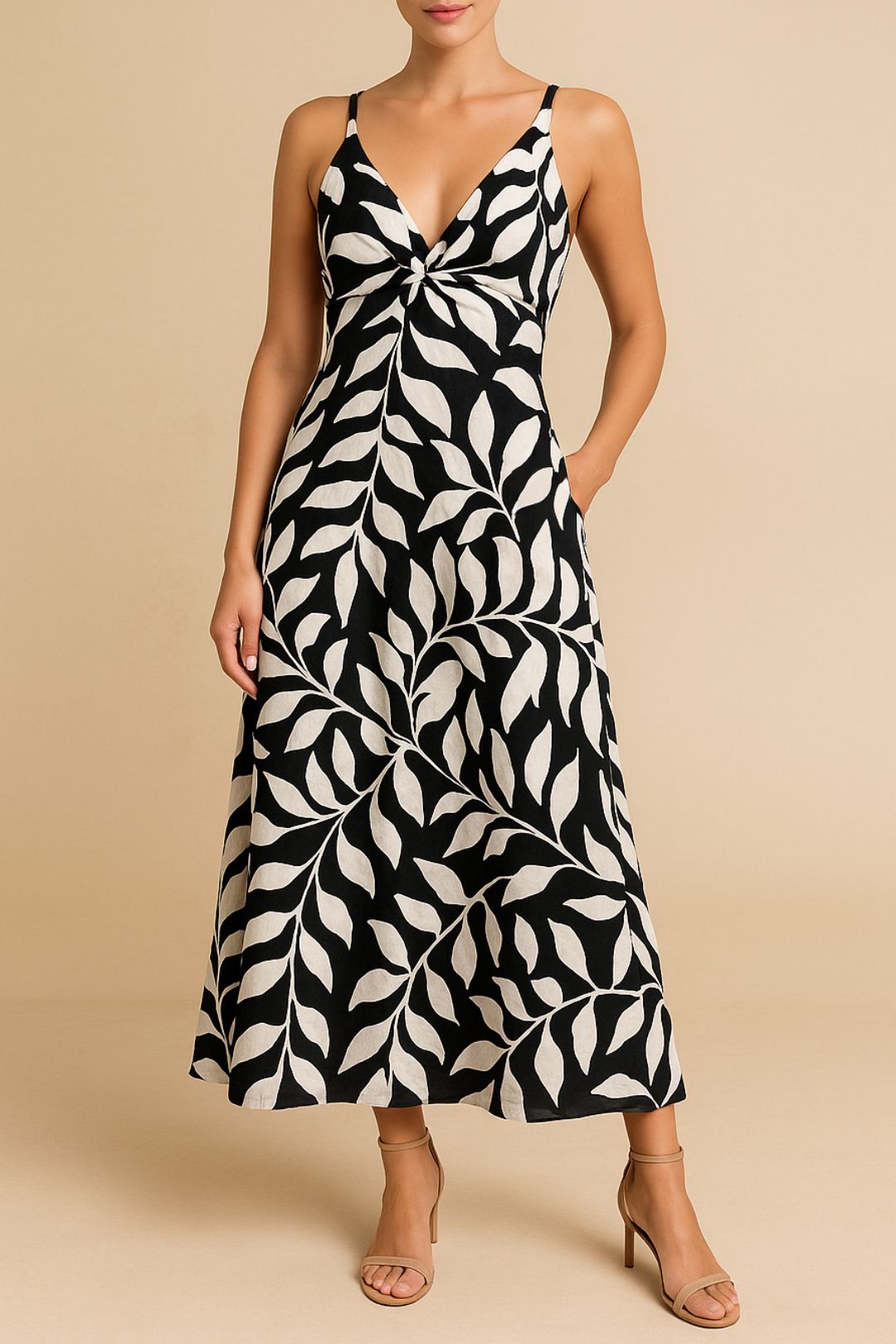 Dress Hire Party AERE Linen Twist Detail Midi Dress