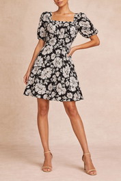 Dress hire Party Atmos & Here	Floral Puff Sleeve Mini Dress Black