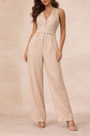 Dress Hire Party Cue	Zip Front Halter Jumpsuit