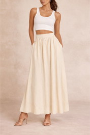 dress hire casual Dissh Gemima Lemon Linen Midi Skirt