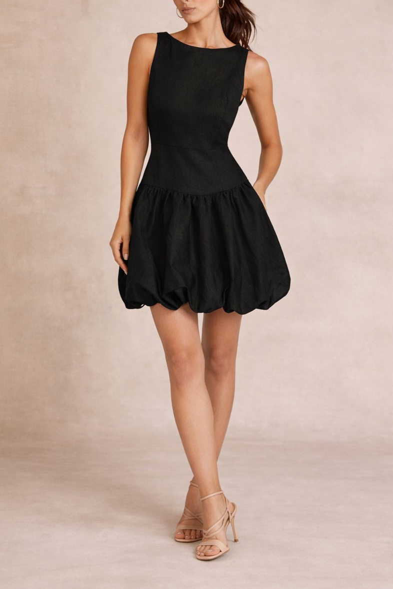 dissh drop waist dress Ilio Sleeveless Linen Wrap Midi Dress in Black By DISSH main image 1