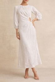 Dress Hire Party Dissh	Beau White Sleeved Linen Midi Dress