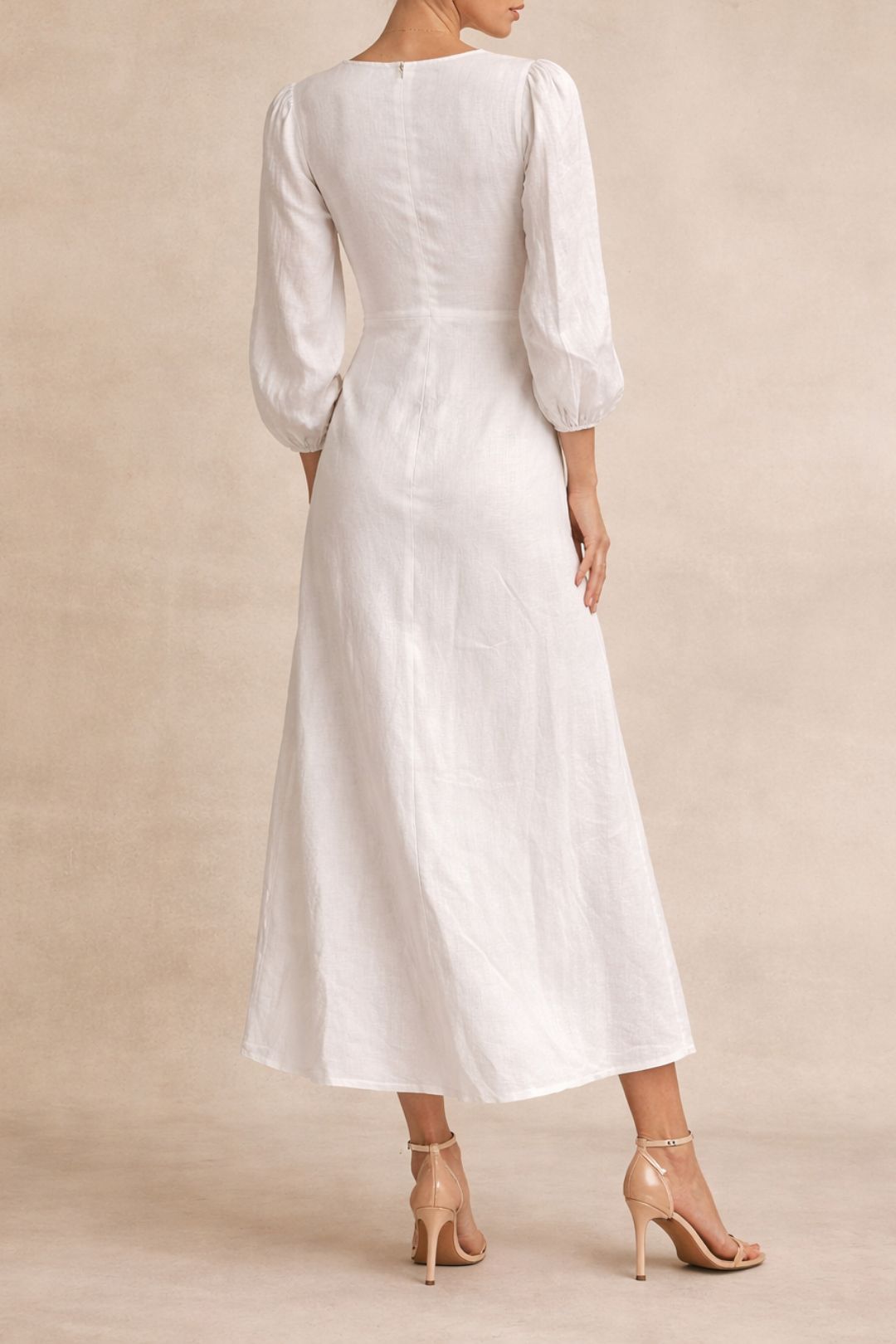 Dress Hire Party Dissh	Beau White Sleeved Linen Midi Dress White