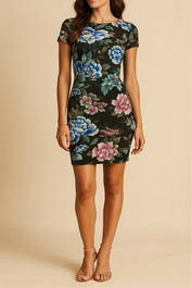 dress hire party guess Eco Floral Print Aida Mini Dress black