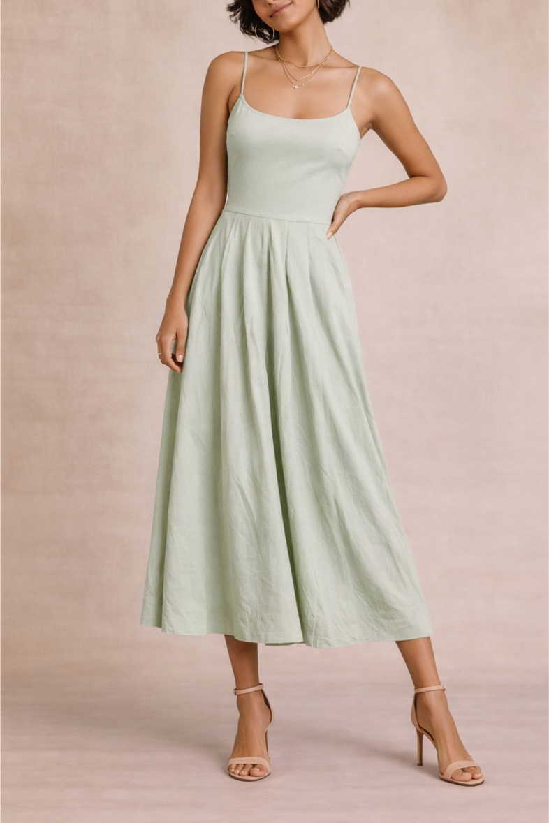 light green dress aesthetic Light Green Satin Sleeveless A-line High Slit Charming Prom Dresses, CP1058 main image 1