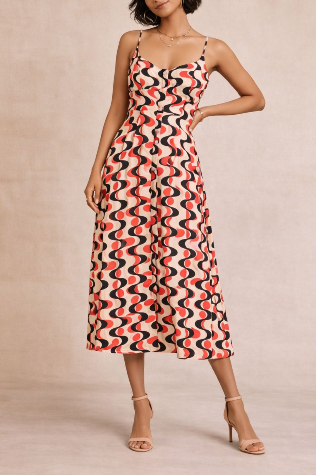 dress hire party Kinga Csilla Pink Patterned Spaghetti Strap Maxi