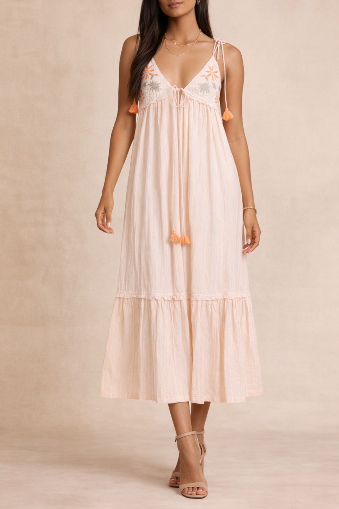 dress hire party Kinga Csilla V Neck Embroidered Maxi Dress With Tassels