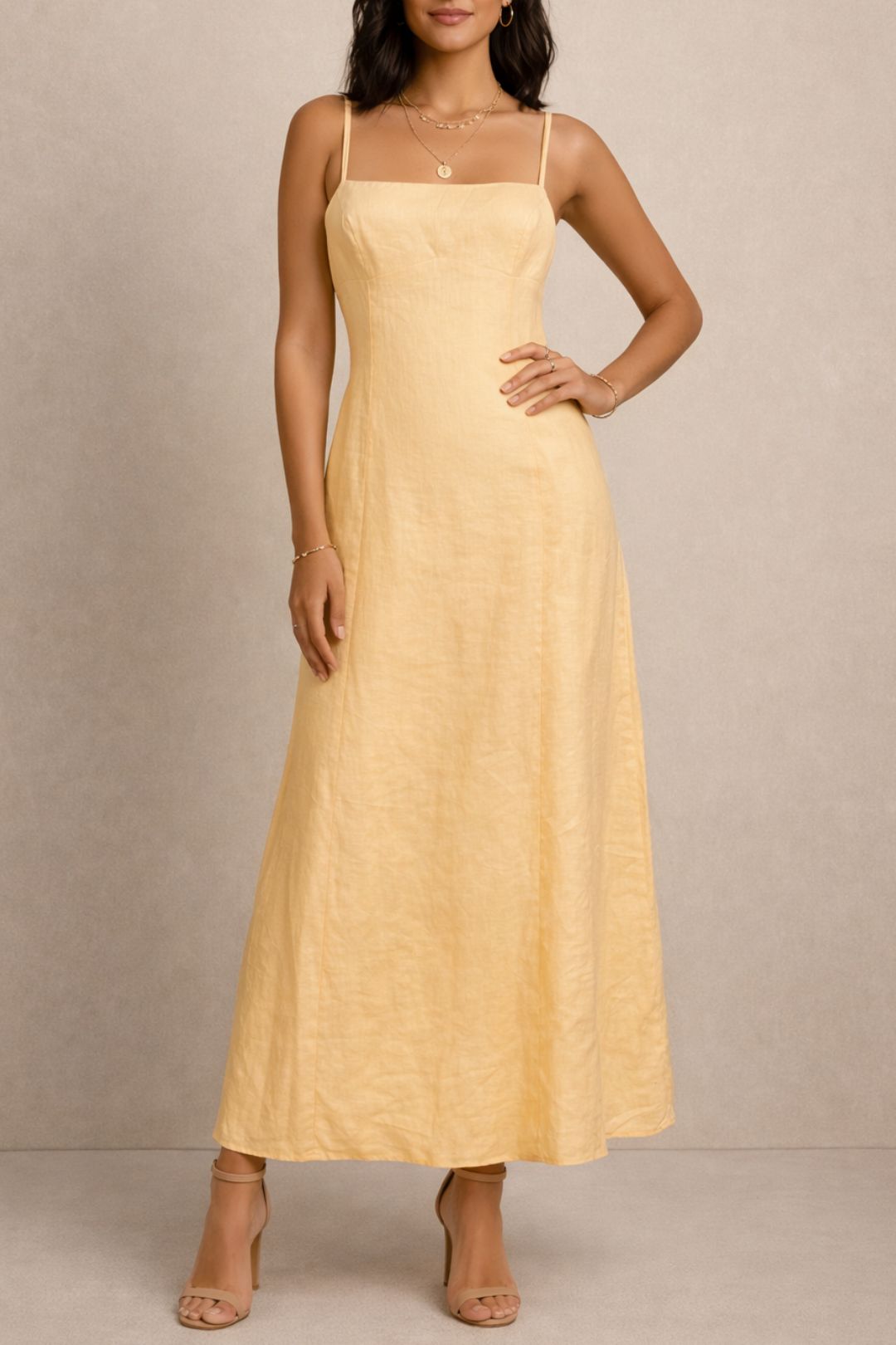 Dress Hire Party Kookai Soleil Linen Maxi Dress – Soft Yellow Sleeveless