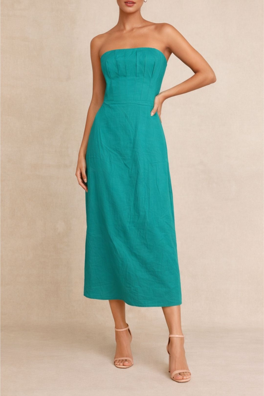 Poplin Strapless Dress Teal