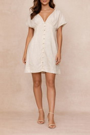 Dress Hire Party Montana Button Mini Dress White