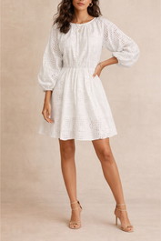 Dress Hire Party MATTEAU	Crochet Broderie Mini Dress White