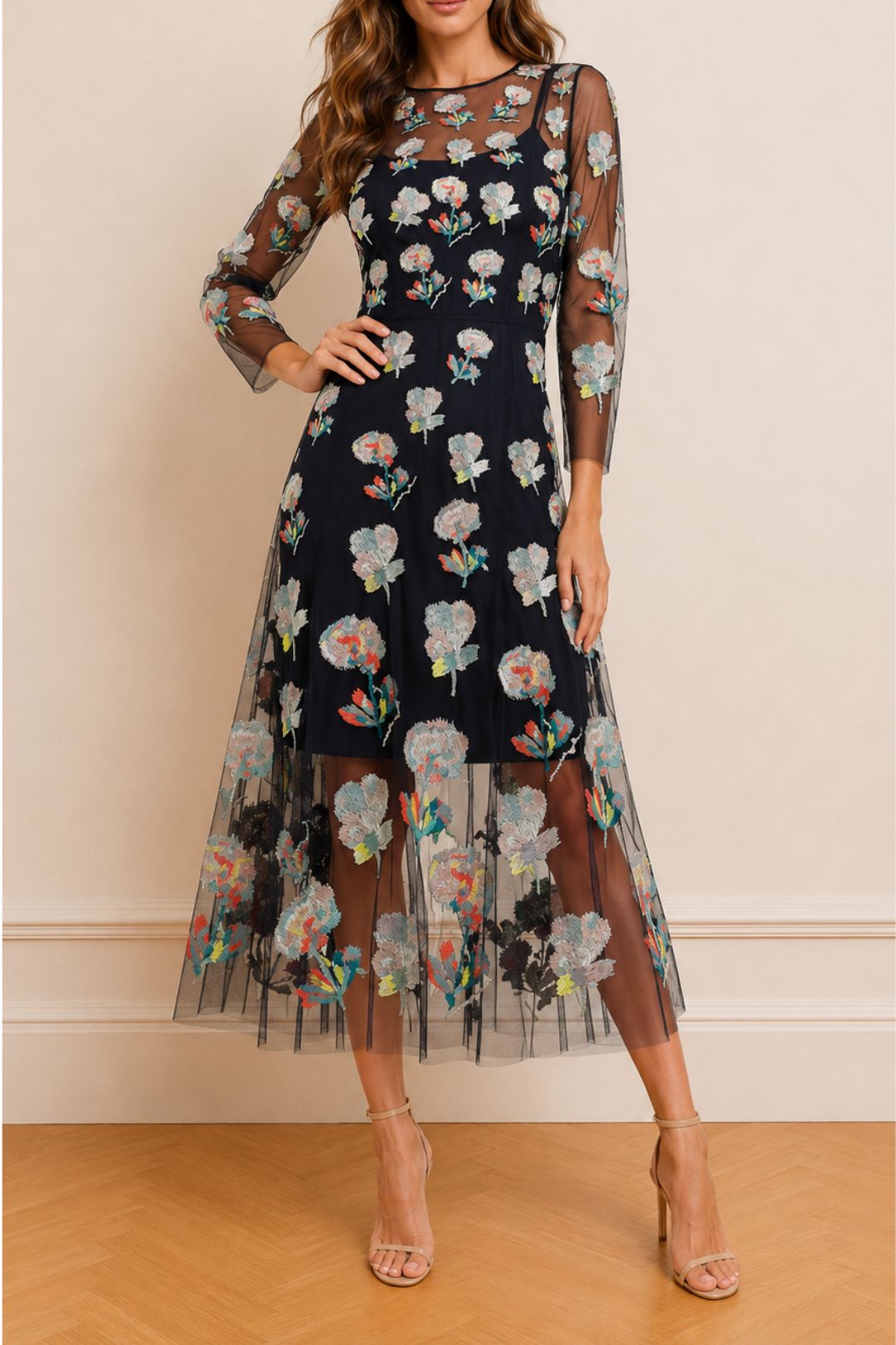 Dress Hire Party Moss and Spy Monet Dress - Ink Multi Floral Black