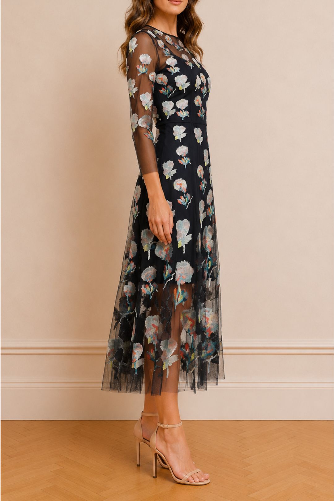 Dress Hire Party Moss and Spy Monet Dress - Ink Multi Floral Black