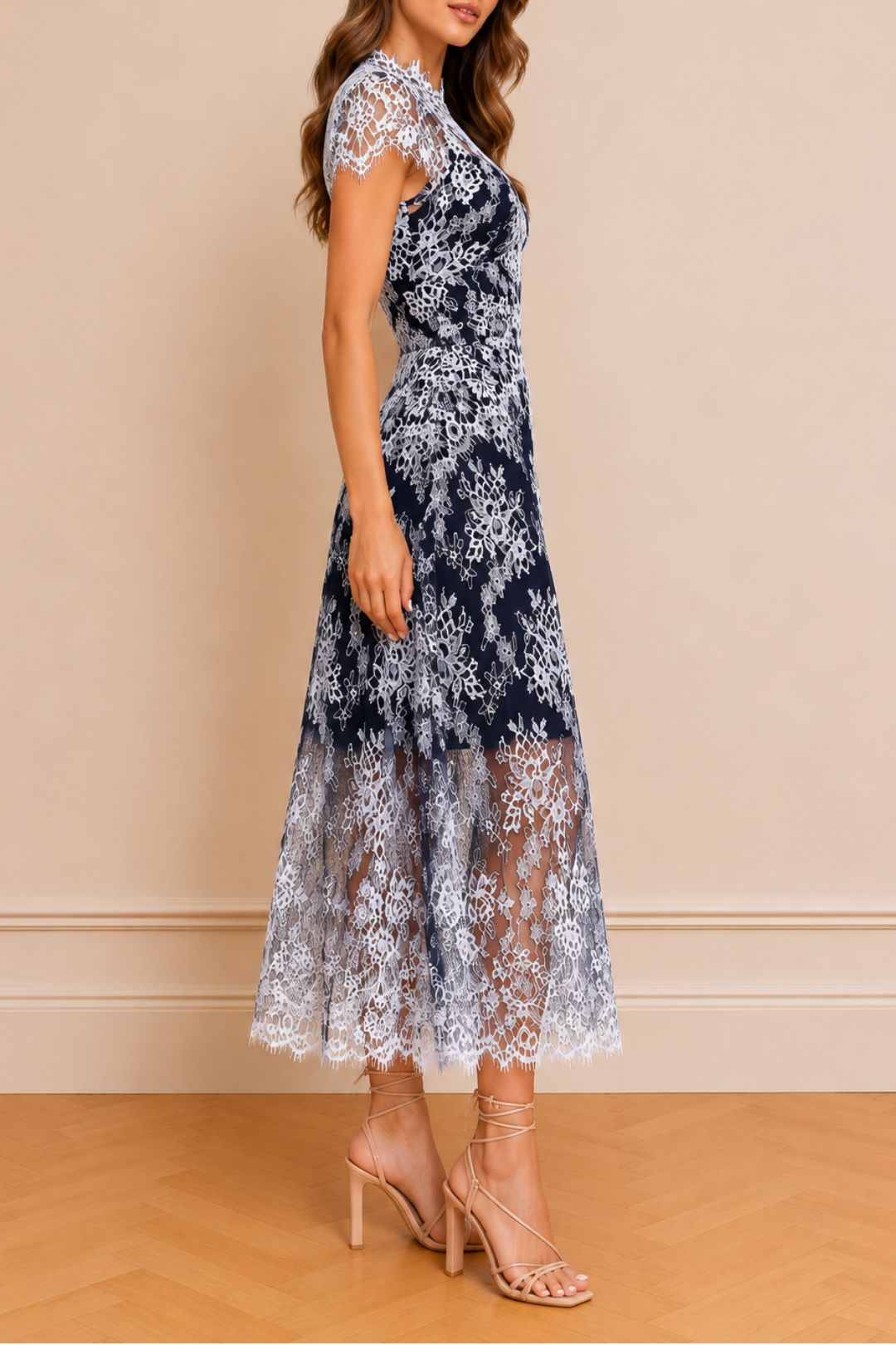 Dress Hire Party Moss and Spy  Natalie Dress - Midnight White Lace Short Sleeve
