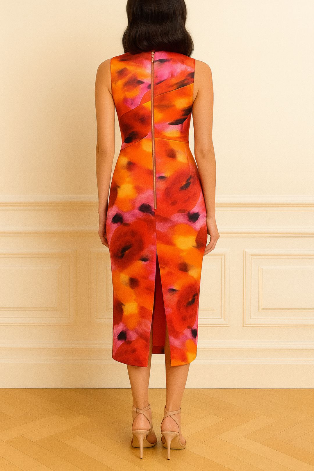 Dress Hire Party Mossman Allure Midi Dress Orange Print