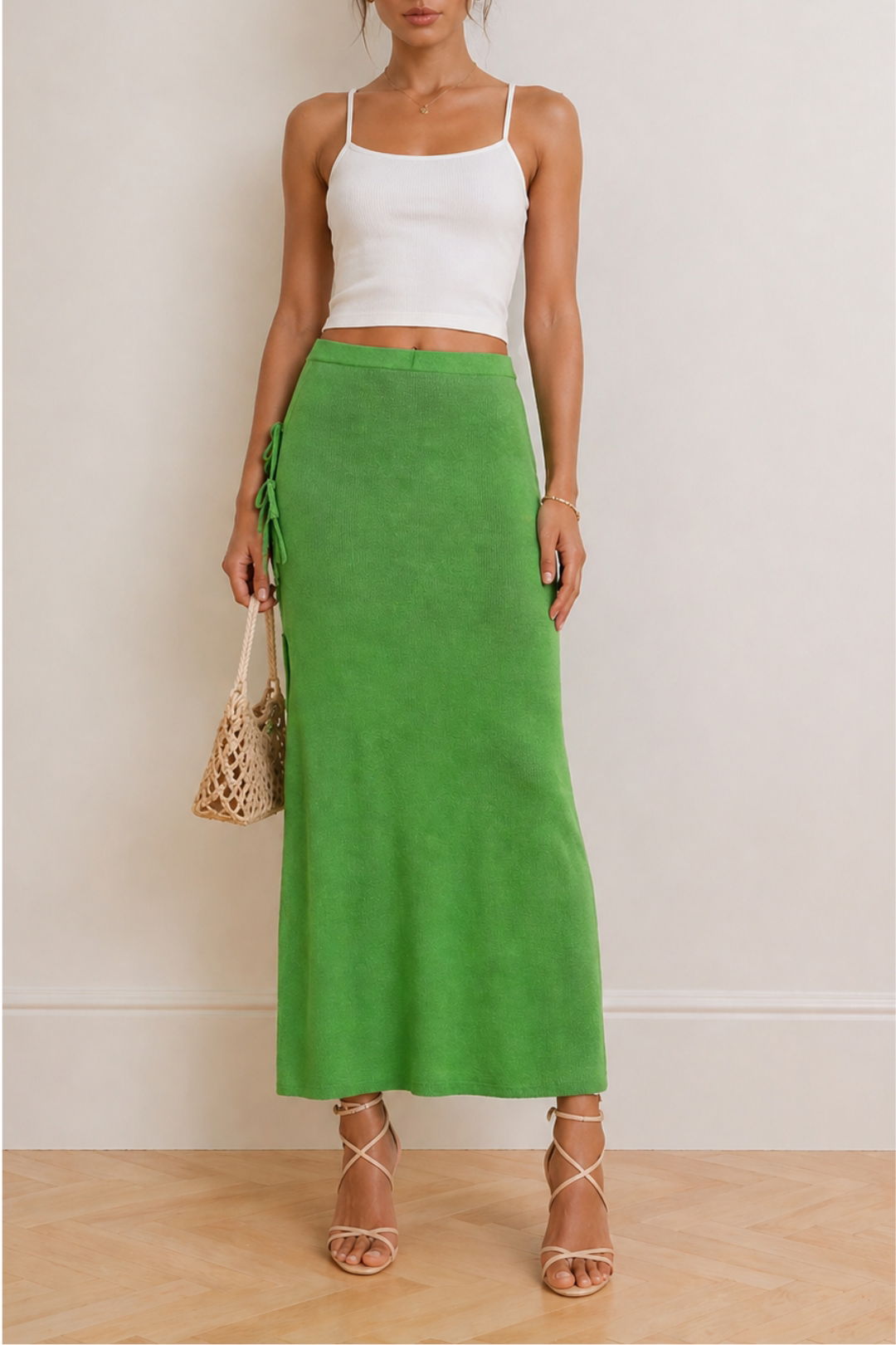 Dress Hire Party Venroy Tie Side Knitted Skirt Linen - Green